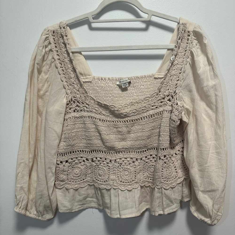 Cream Crochet Detail Women's Top